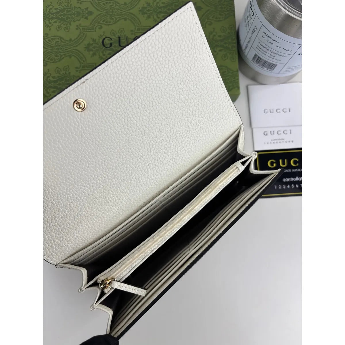 Gucci GG Marmont Continental Wallet – GG Supreme Canvas & White Leather
