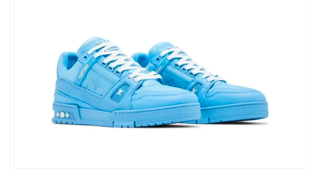 Louis Vuitton LV Trainer Sneaker - Sky Blue Monogram Embossed Grained Calf Leather