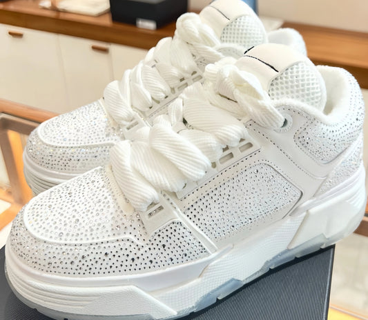 Amiri MA-1 Crystal Sneakers (Black Crystal and White / Alabaster Crystal)