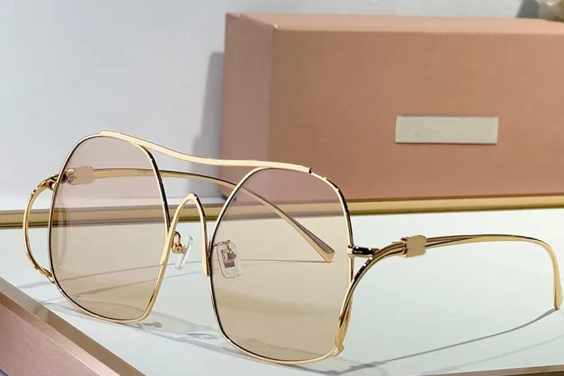 Miu Miu Gold Geometric Aviator Sunglasses