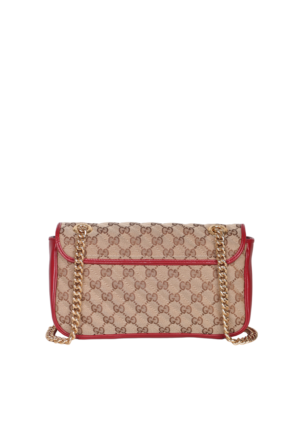 Gucci GG Marmont Small Shoulder Bag – Original GG Canvas & Red Leather Trim