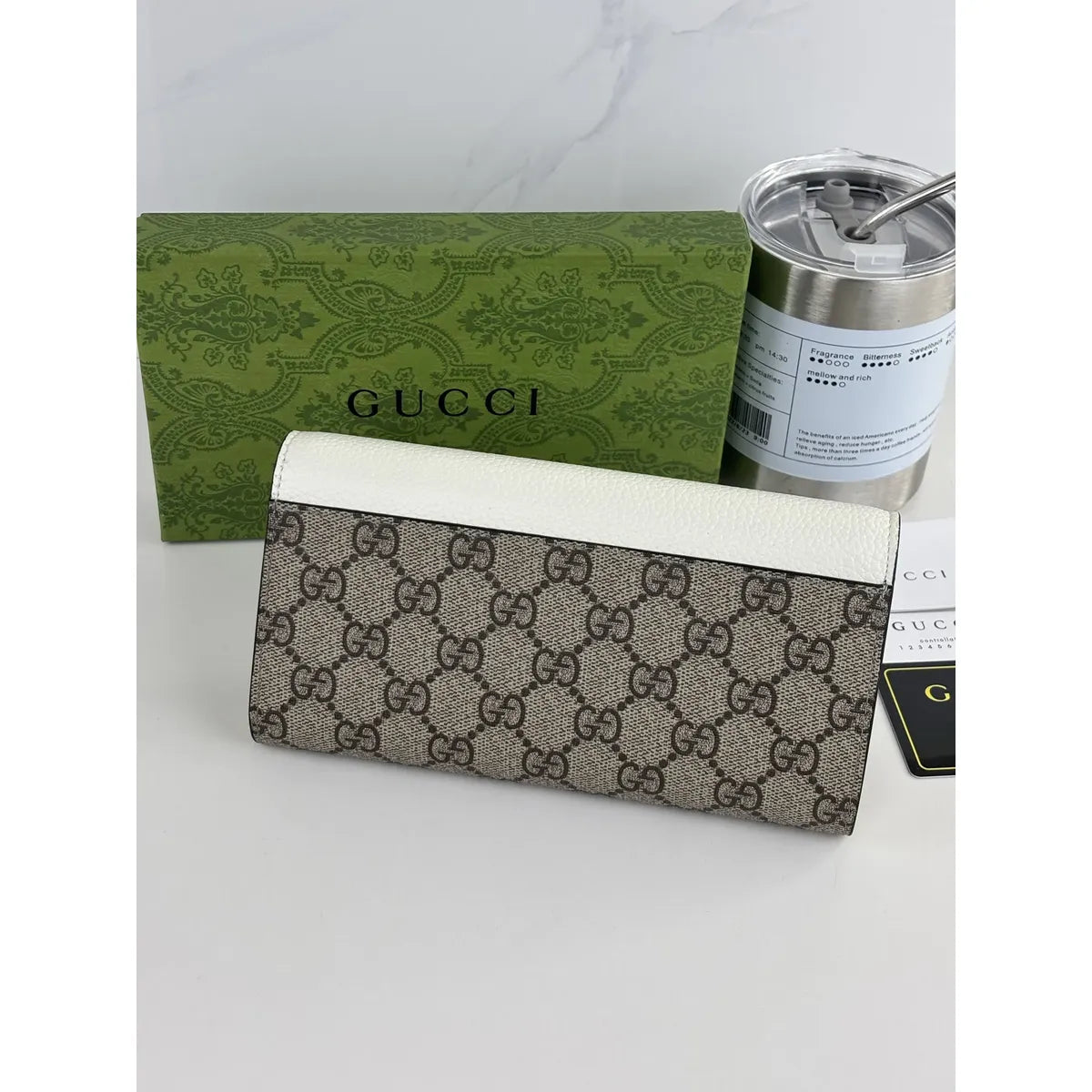 Gucci GG Marmont Continental Wallet – GG Supreme Canvas & White Leather