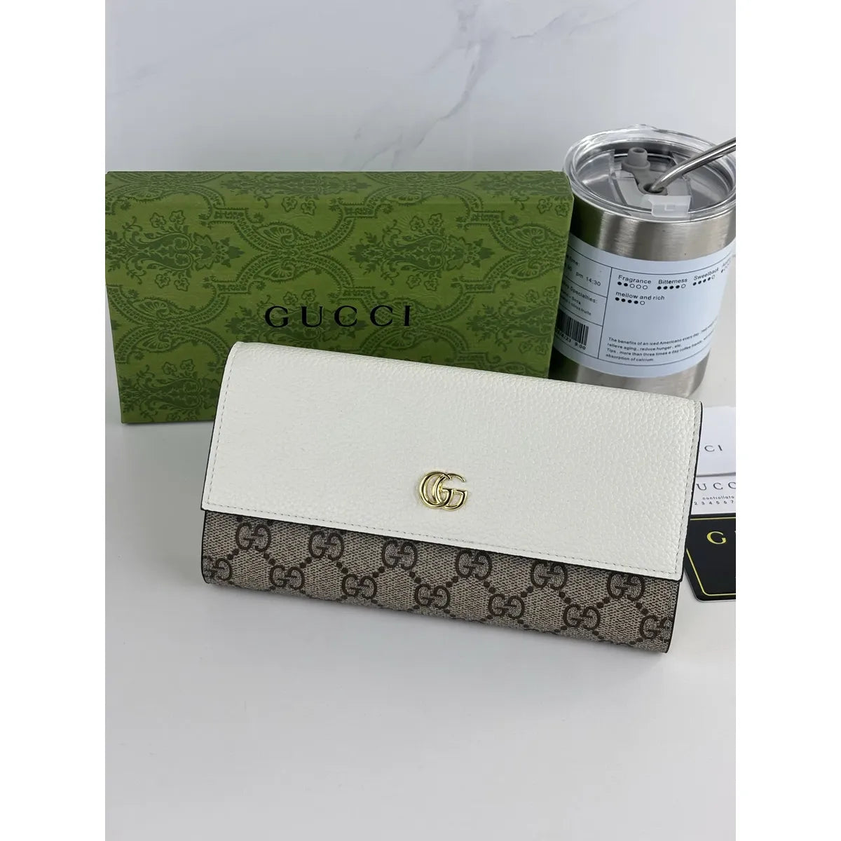 Gucci GG Marmont Continental Wallet – GG Supreme Canvas & White Leather