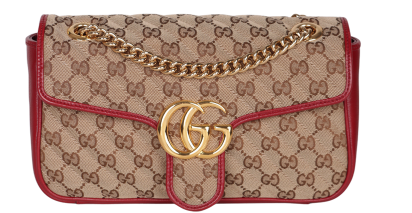 Gucci GG Marmont Small Shoulder Bag – Original GG Canvas & Red Leather Trim