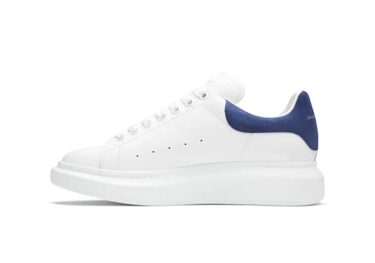 Alexander McQueen Oversized Leather Sneaker (White / Royal Blue Suede Heel)