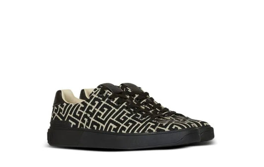Balmain B-Court Monogram Jacquard Low-Top Sneaker - Ivory & Black Edition