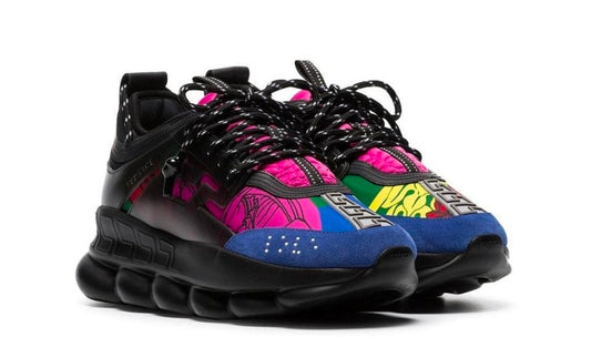 Versace Chain Reaction Sneaker (Black / Fuchsia Pink / Royal Blue)
