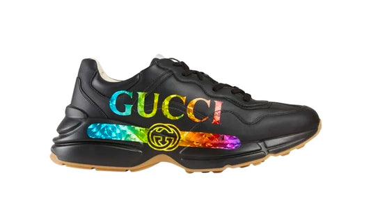 Gucci Rhyton Rainbow Holographic / Metallic Logo Leather Sneaker (Black)