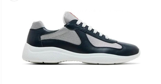 Prada America's Cup Leather & Technical Fabric Sneakers (Navy Blue / White Sole)