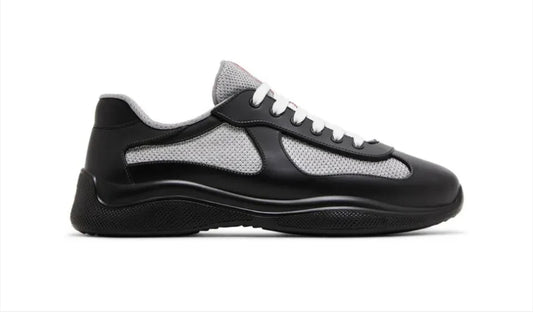 Prada America's Cup Leather & Technical Fabric Sneakers (Black / Grey)