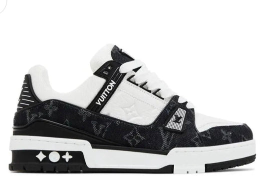 Louis Vuitton LV Trainer Sneaker - Black Monogram Denim & White Leather