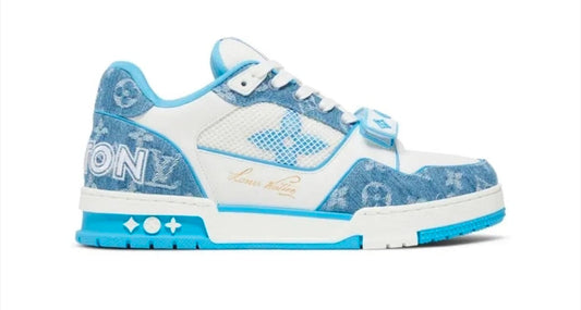 Louis Vuitton LV Trainer Sneaker - Light Blue Monogram Denim with Strap