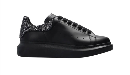 Alexander McQueen Oversized Leather Sneaker (Black / Glitter Heel Tab)