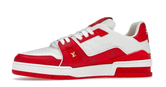 Louis Vuitton LV Trainer Sneaker - Red & White Calf Leather with Script Logo