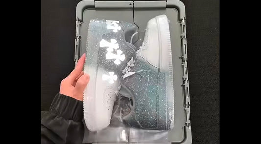 Custom Nike Air Force 1 Low - Grey Gradient Splatter with Reflective Cross Patches