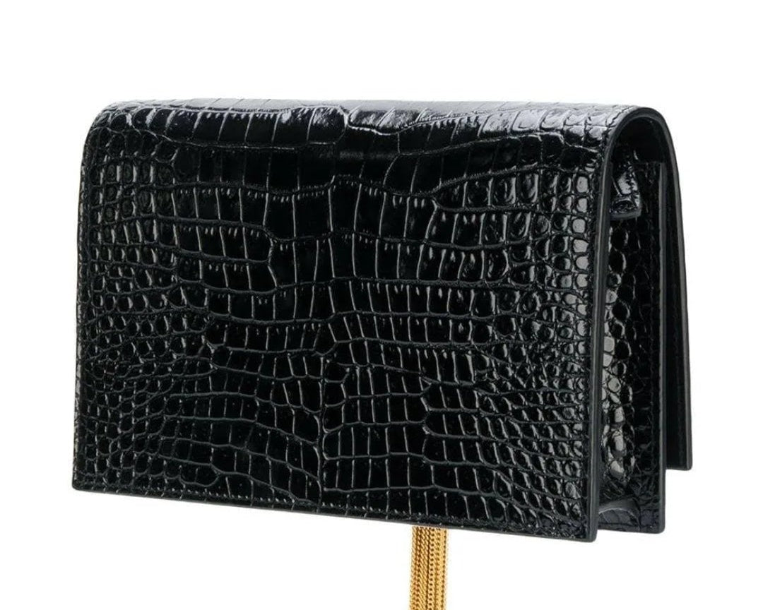 Saint Laurent Kate Medium Chain Wallet with Tassel – Crocodile-Embossed Leather