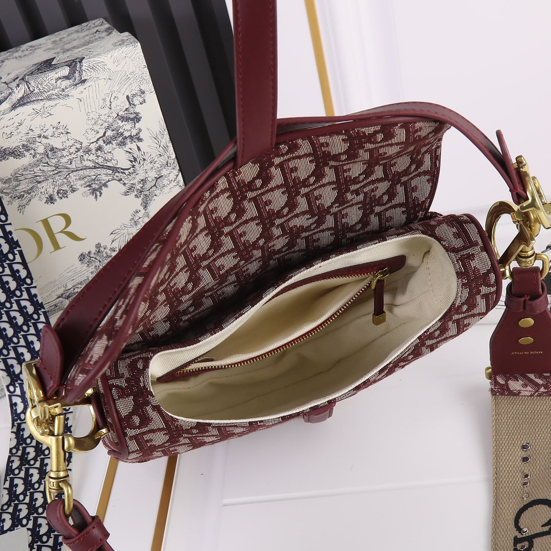 Dior Saddle Bag – Blue & Burgundy Oblique Jacquard