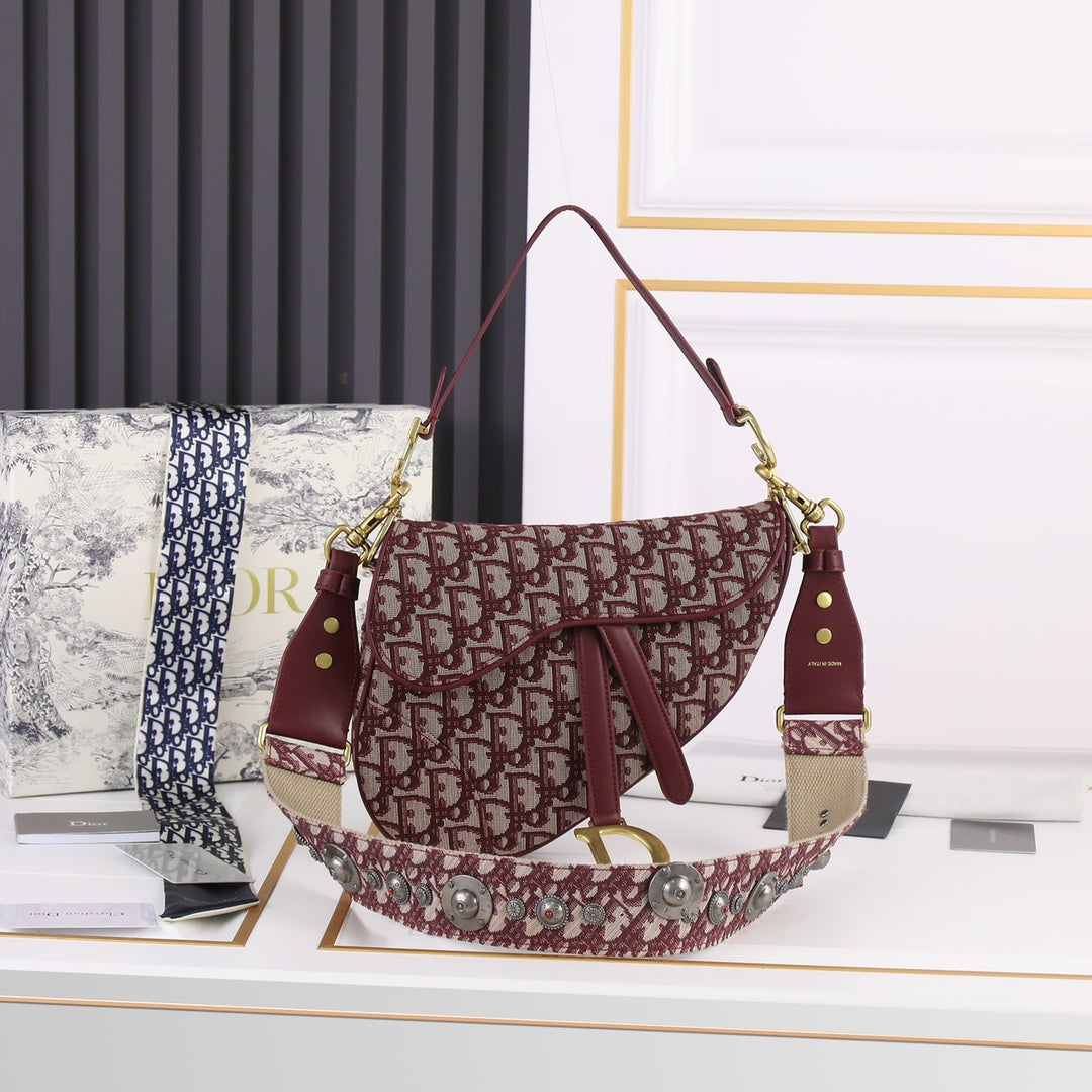 Dior Saddle Bag – Blue & Burgundy Oblique Jacquard