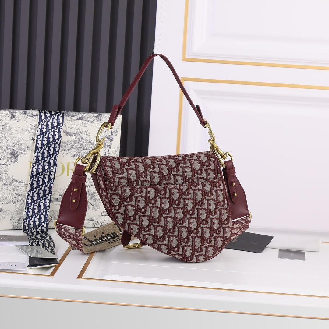 Dior Saddle Bag – Blue & Burgundy Oblique Jacquard