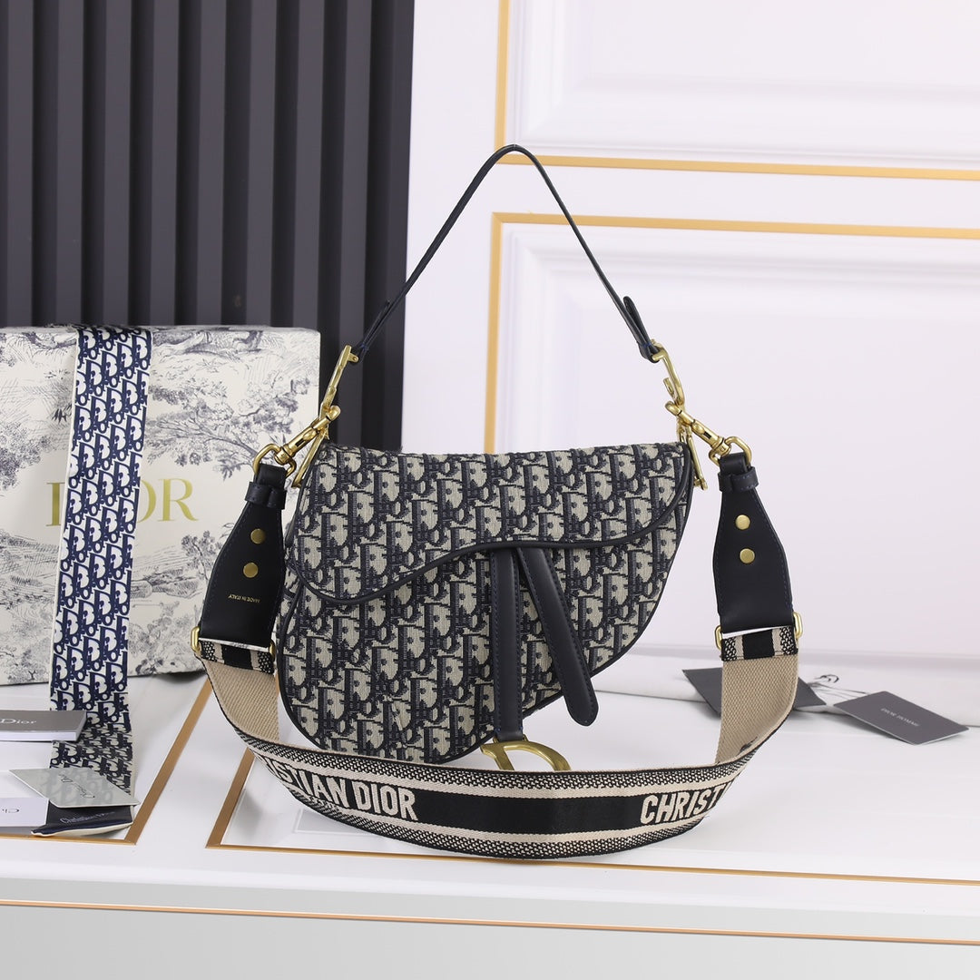 Dior Saddle Bag – Blue & Burgundy Oblique Jacquard