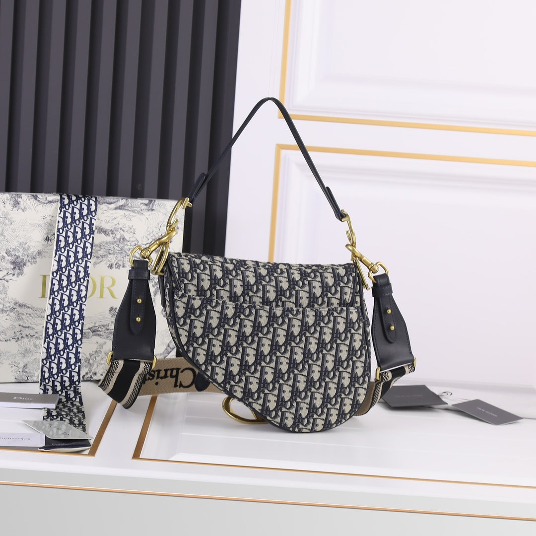 Dior Saddle Bag – Blue & Burgundy Oblique Jacquard