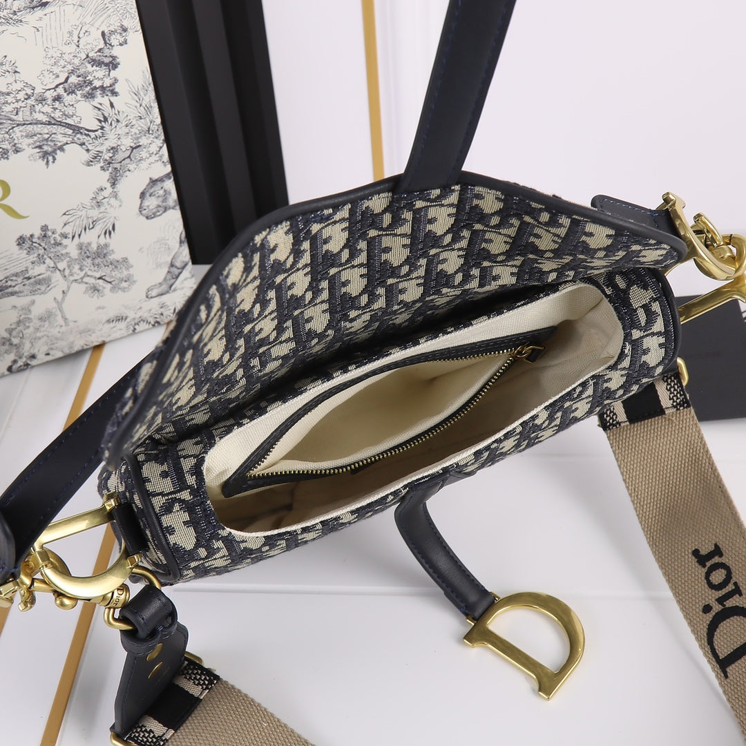 Dior Saddle Bag – Blue & Burgundy Oblique Jacquard