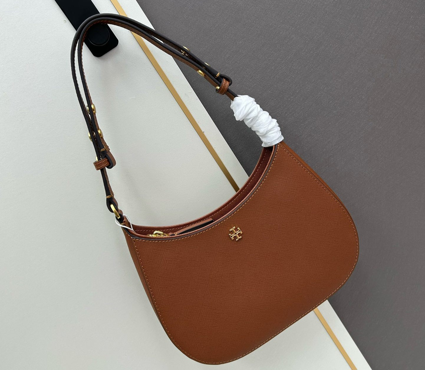 Tory Burch Emerson Mini Crescent Hobo Bag – Textured Leather