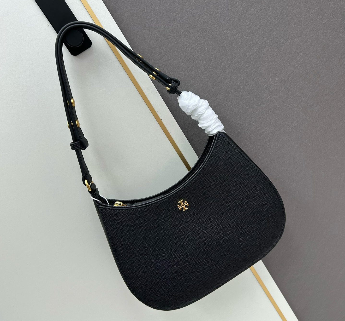 Tory Burch Emerson Mini Crescent Hobo Bag – Textured Leather
