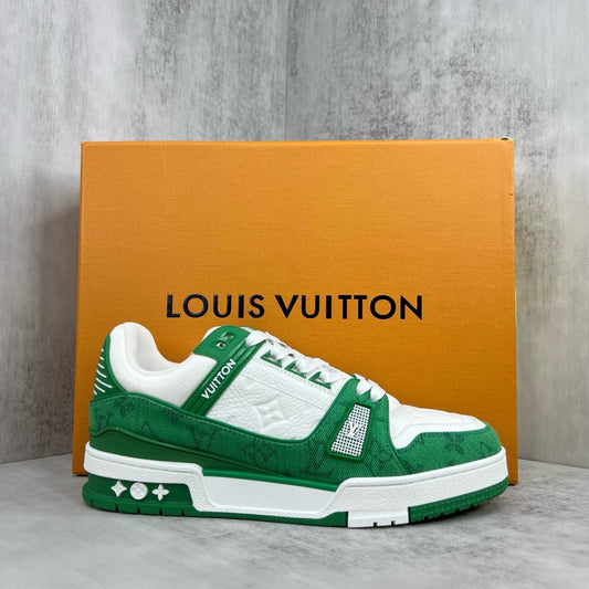 Louis Vuitton LV Trainer Sneaker - Green Monogram Denim & White Leather