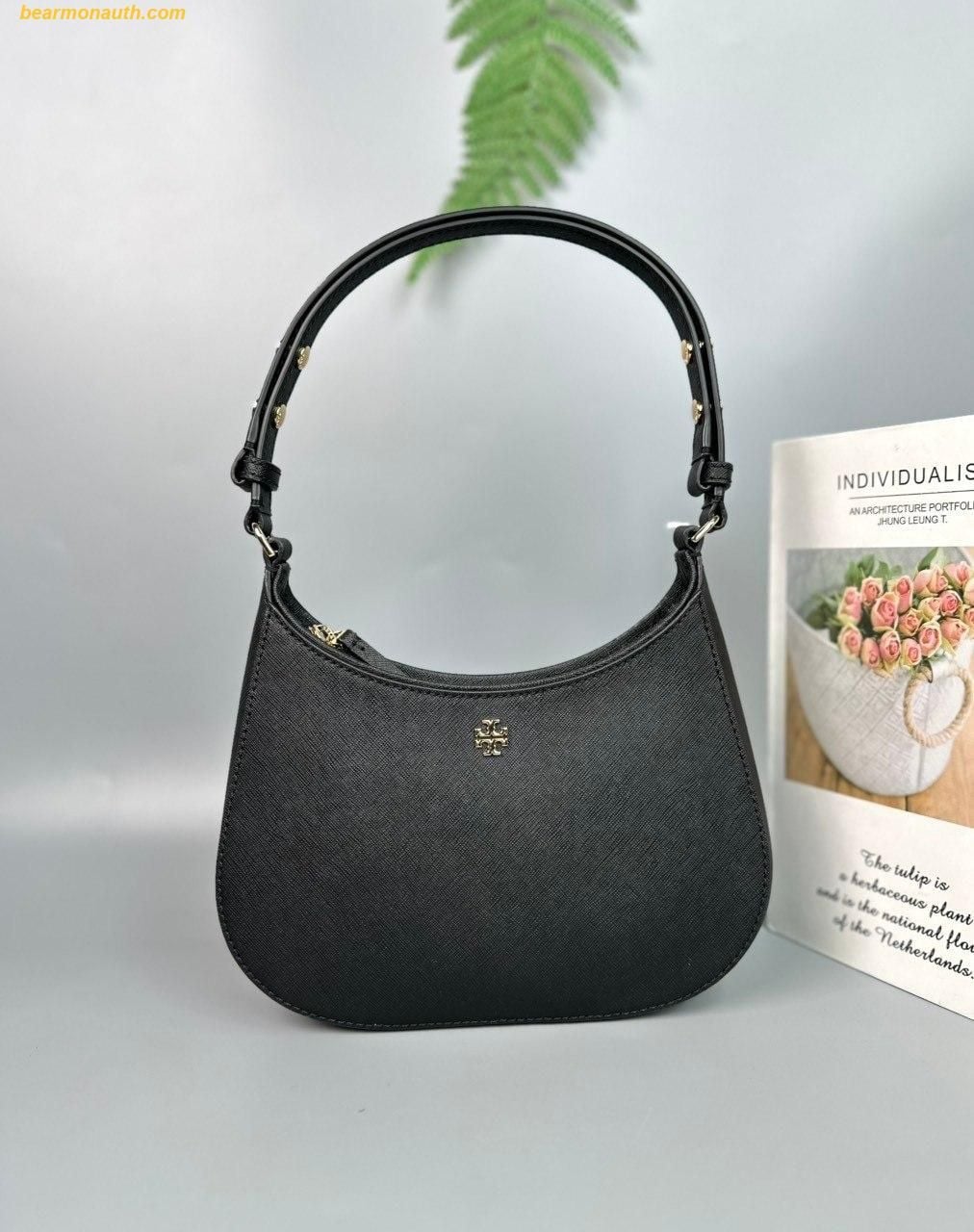 Tory Burch Emerson Mini Crescent Hobo Bag – Textured Leather
