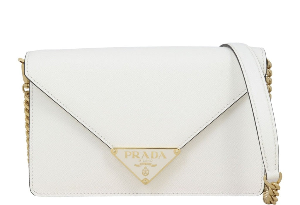 Prada Saffiano Leather Envelope Wallet on Chain / Crossbody Bag