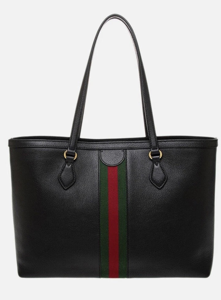 Gucci Ophidia Medium Tote Bag – Black Leather with Web Stripe